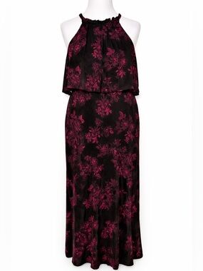 Torrid Floral Maxi Dress 00 M/L Flowy Stretchy Halter Overlay